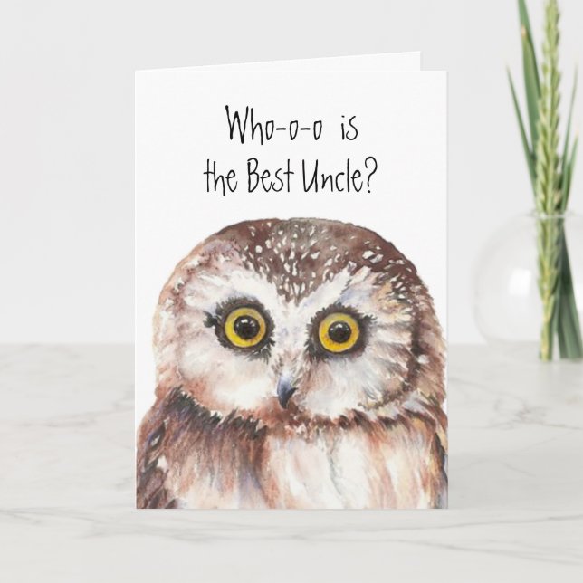 Funny Little Owl Best Uncle Birthday Bird Humor Card (Front)