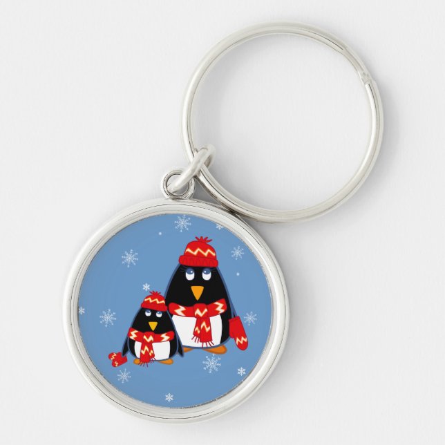 Funny Little Penguins Christmas Gift  Keychain (Front)