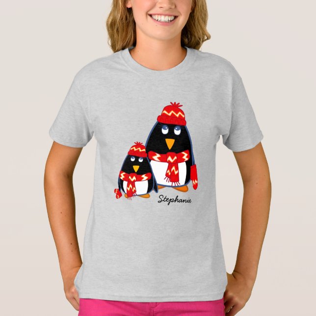Funny Little Penguins Custom Christmas T-Shirts (Front)