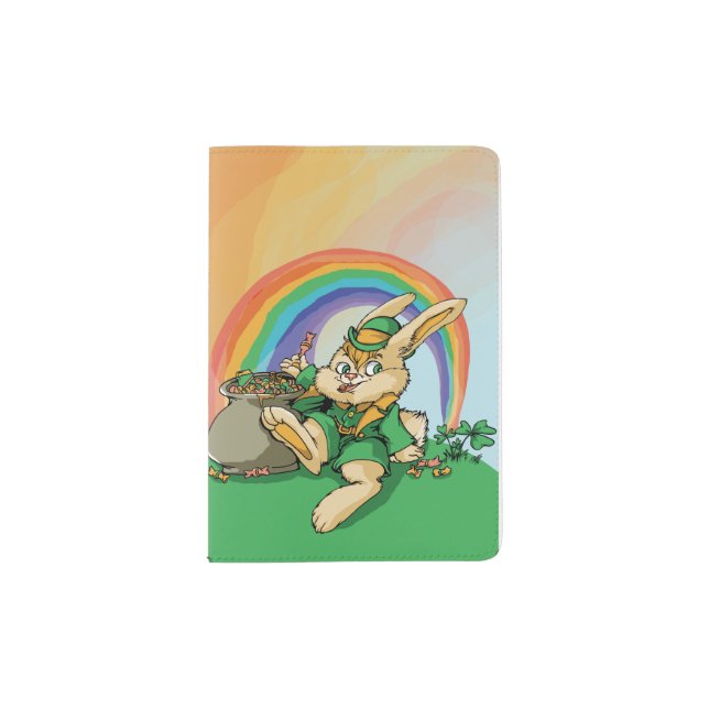 Funny Little Saint Patrick Rabbit Passport Holder (Front)