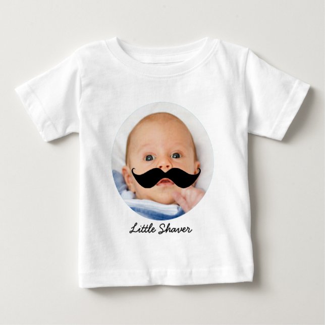 Funny Little Shaver Mustache with Photo of Son Baby T-Shirt (Front)