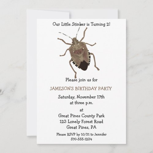 Funny Little Stinker Brown Stink Bug Birthday Invitation