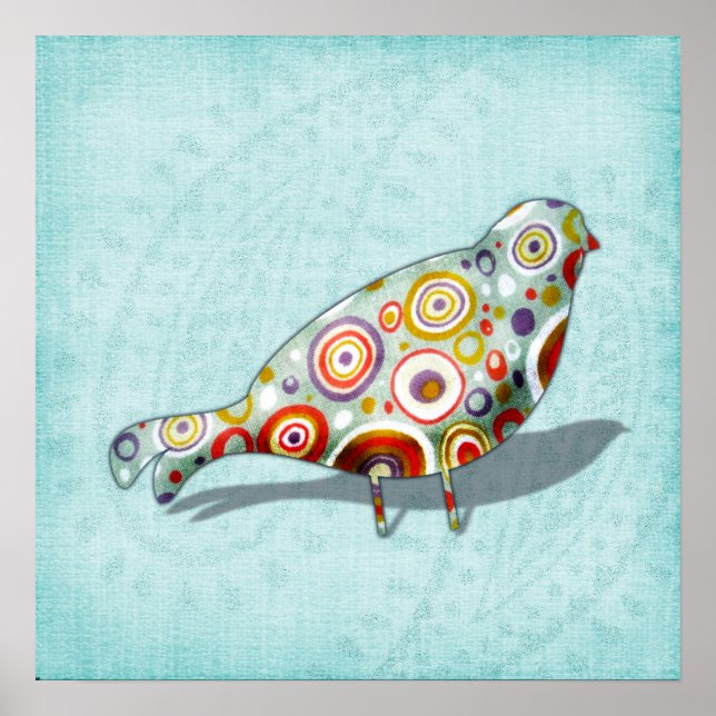 Funny Little Whimsical Bird on Paisley Poster (Front)