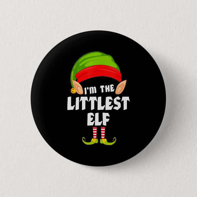 Funny Littlest Elf Matching Family Group Pj Christ Button (Front)