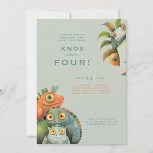Funny Lizard 4th Birthday Party Invitation