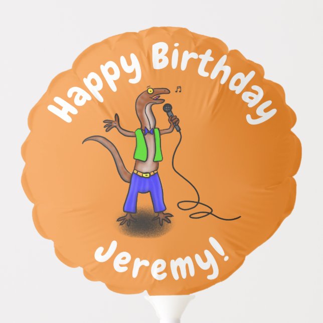 Funny lizard singing cartoon personalised birthday balloon (Front)