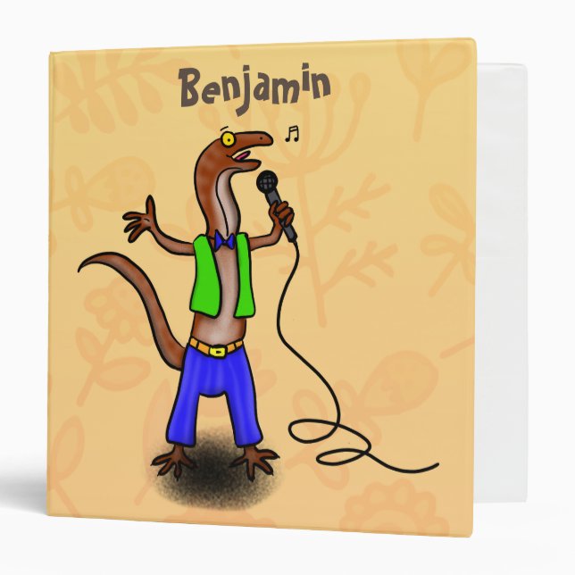 Funny lizard singing with microphone cartoon 3 ring binder (Front/Inside)