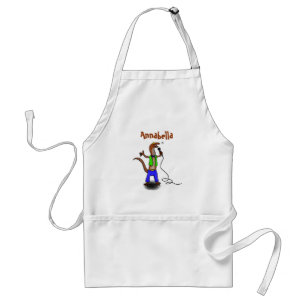 Funny lizard singing with microphone cartoon adult apron