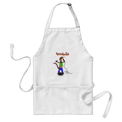 Funny lizard singing with microphone cartoon adult apron