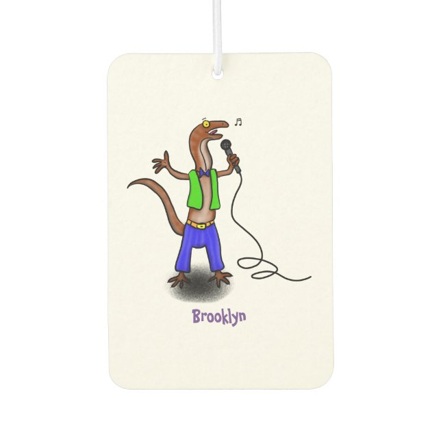 Funny lizard singing with microphone cartoon  air freshener (Front)
