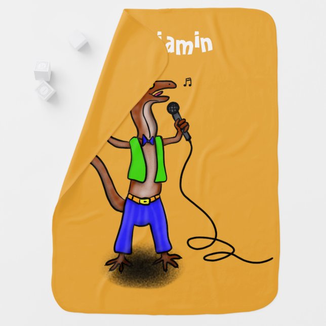 Funny lizard singing with microphone cartoon baby blanket (In Situ)