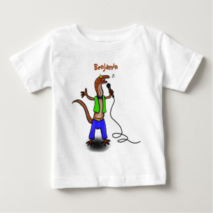 Funny lizard singing with microphone cartoon baby T-Shirt