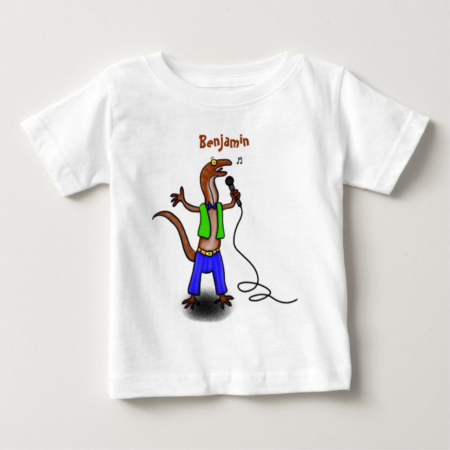 Funny lizard singing with microphone cartoon baby T-Shirt (Front)