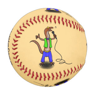 Funny lizard singing with microphone cartoon baseball