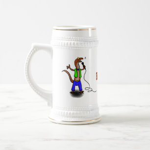 Funny lizard singing with microphone cartoon beer stein