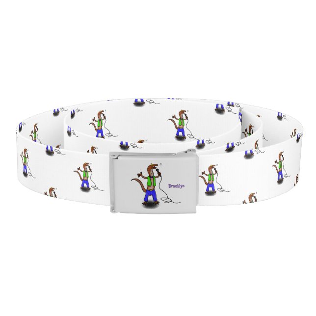 Funny lizard singing with microphone cartoon belt (Coil)