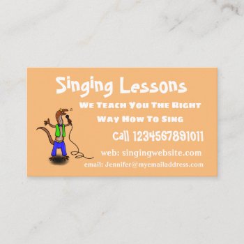 Funny Lizard Singing With Microphone Cartoon Business Card by thefrogfactory at Zazzle