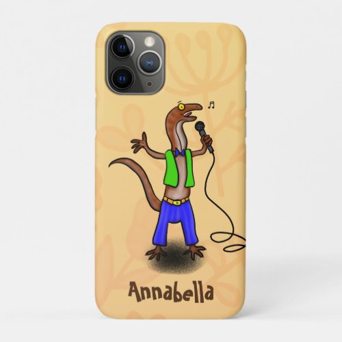 Funny lizard singing with microphone cartoon iPhone 11 pro case