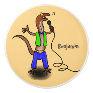 Funny lizard singing with microphone cartoon ceramic knob