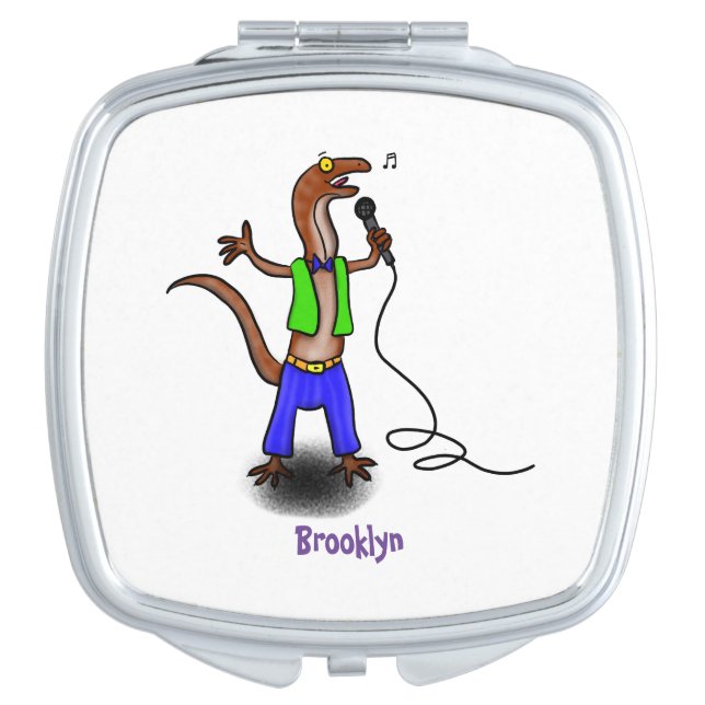 Funny lizard singing with microphone cartoon compact mirror (Front)