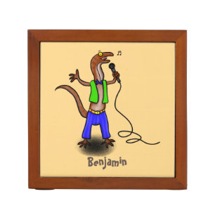 Funny lizard singing with microphone cartoon desk organizer