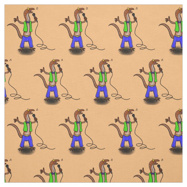 Funny lizard singing with microphone cartoon fabric (Swatch)