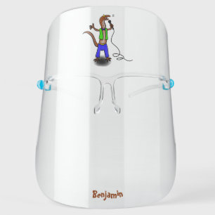 Funny lizard singing with microphone cartoon face shield
