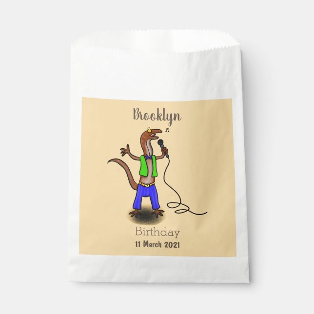 Funny lizard singing with microphone cartoon favor bag (Front)