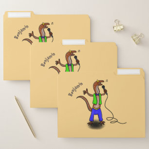 Funny lizard singing with microphone cartoon file folder
