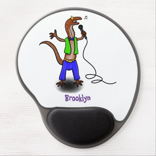 Funny lizard singing with microphone cartoon gel mouse pad