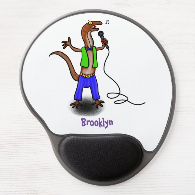 Funny lizard singing with microphone cartoon gel mouse pad (Front)