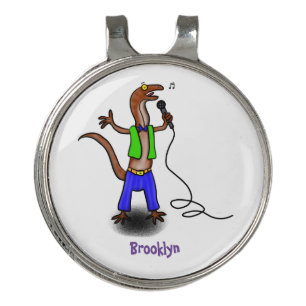 Funny lizard singing with microphone cartoon golf hat clip