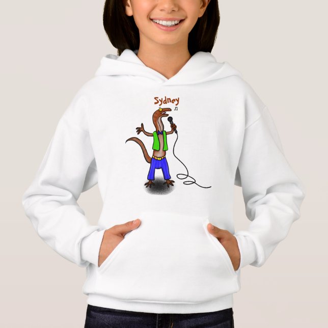 Funny lizard singing with microphone cartoon hoodie (Front)