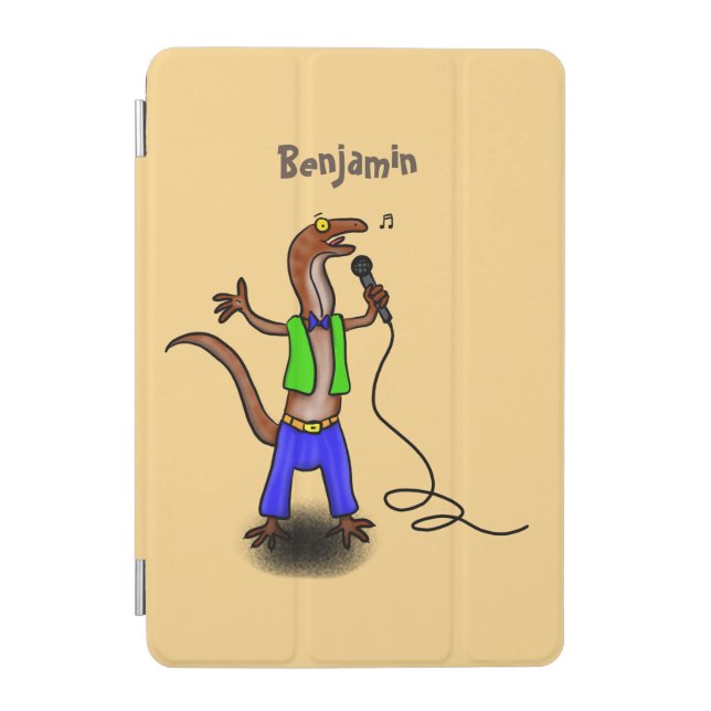 Funny lizard singing with microphone cartoon iPad mini cover (Front)