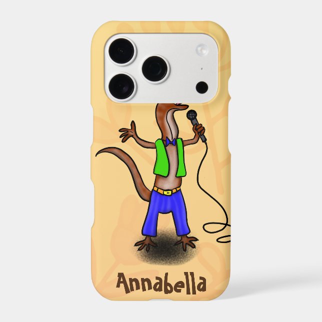 Funny lizard singing with microphone cartoon iphone case (Back)