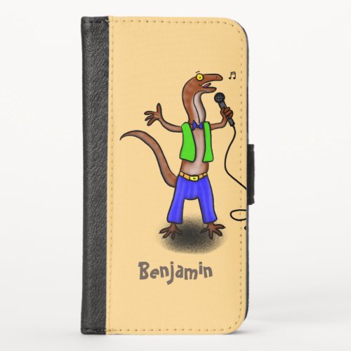 Funny lizard singing with microphone cartoon iPhone x wallet case