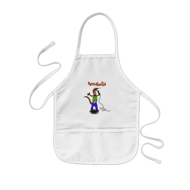 Funny lizard singing with microphone cartoon kids' apron (Front)