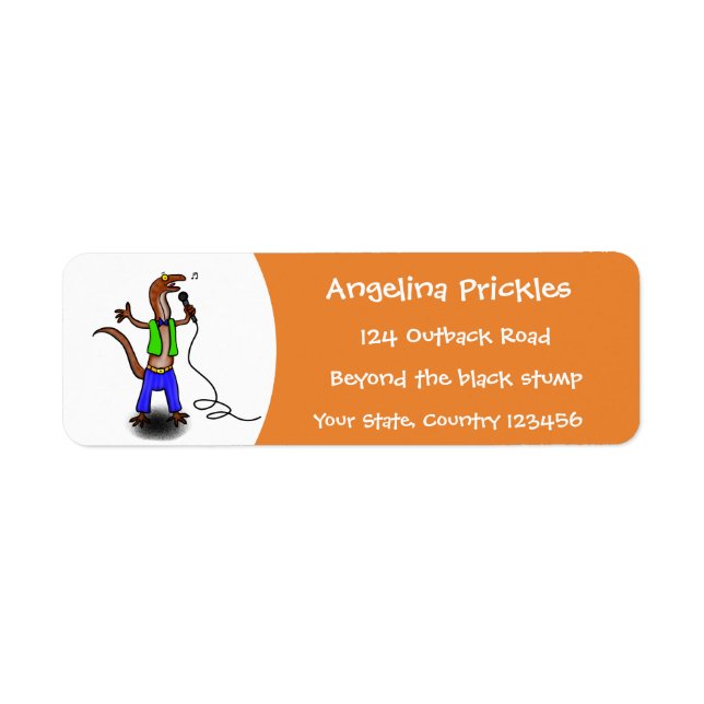 Funny lizard singing with microphone cartoon label (Front)