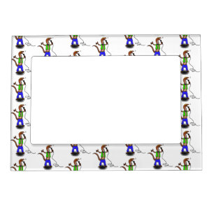 Funny lizard singing with microphone cartoon magnetic frame