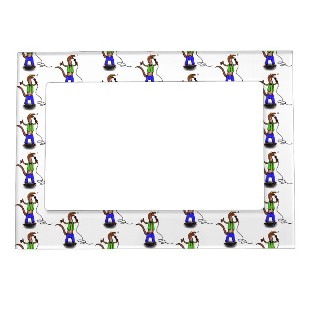 Funny lizard singing with microphone cartoon magnetic frame (Front)
