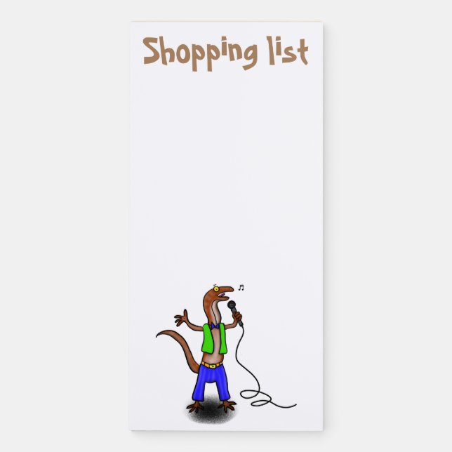 Funny lizard singing with microphone cartoon magnetic notepad (Front)