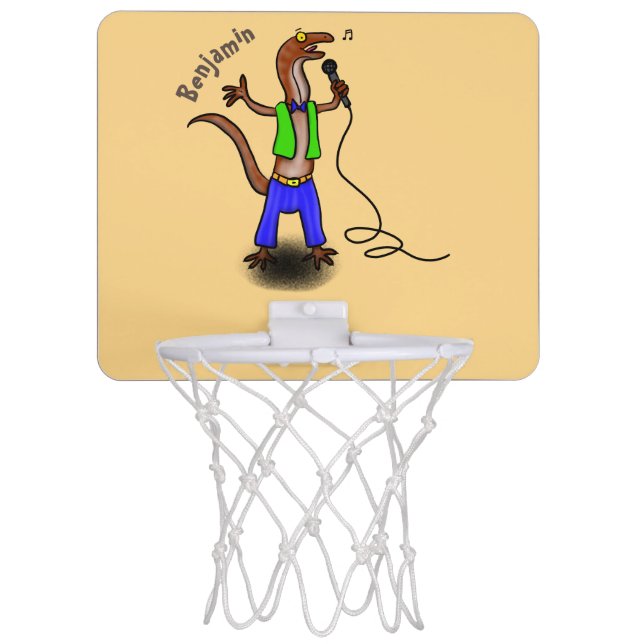 Funny lizard singing with microphone cartoon mini basketball hoop (Front)
