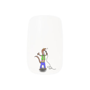 Funny lizard singing with microphone cartoon minx nail art