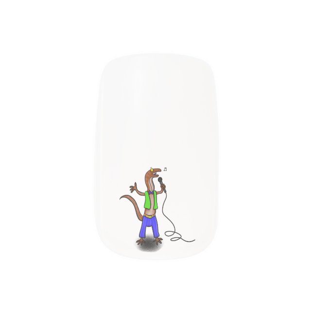 Funny lizard singing with microphone cartoon minx nail art (Left Thumb)