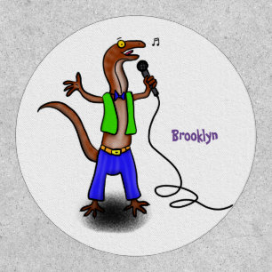 Funny lizard singing with microphone cartoon patch