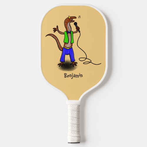 Funny lizard singing with microphone cartoon  pickleball paddle