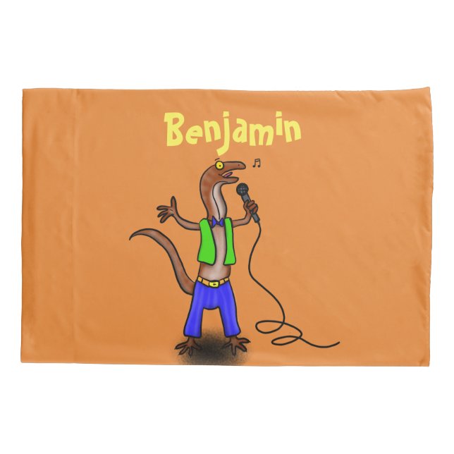 Funny lizard singing with microphone cartoon pillow case (Back)