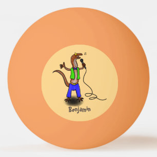 Funny lizard singing with microphone cartoon ping pong ball