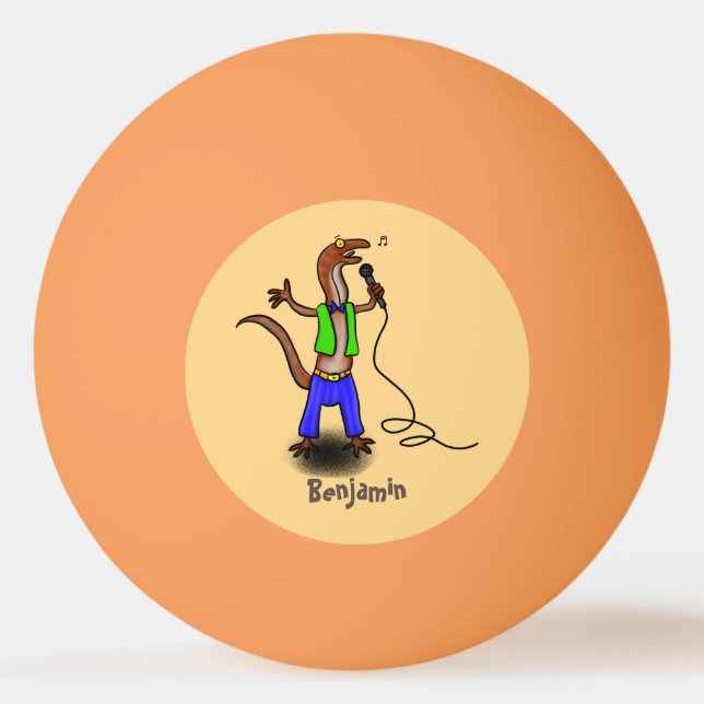 Funny lizard singing with microphone cartoon ping pong ball (Front)