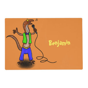 Funny lizard singing with microphone cartoon placemat